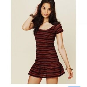 Free People Textured Drop Waist Mini Dress
